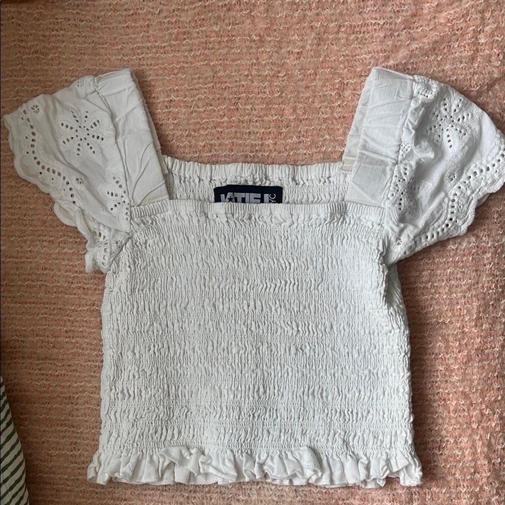 White Eyelet Smocked Top